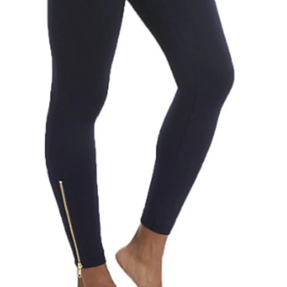 SPANX Navy Blue Seamless Side Ankle Zip Shaping Leggings
